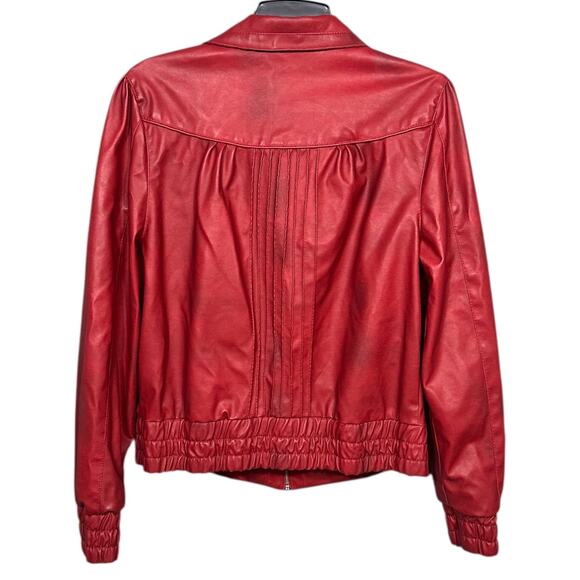 JohnPaulRichard Red Faux Leather Bomber Jacket Size Large - Picture 4 of 10
